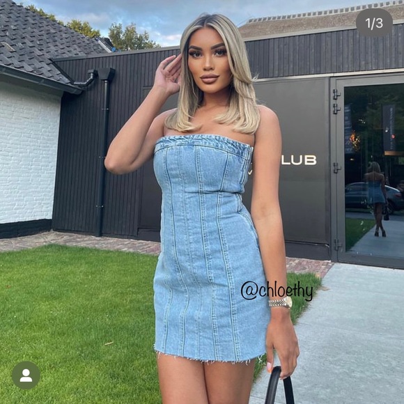 Zara DENIM BANDEAU DRESS - Picture 13 of 16